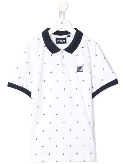 Shop Fila Monogram Logo Print Polo Shirt In White