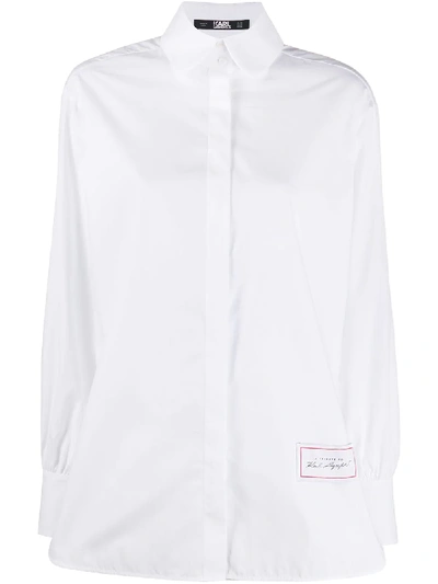 Shop Karl Lagerfeld Poplin Long-sleeve Shirt In White