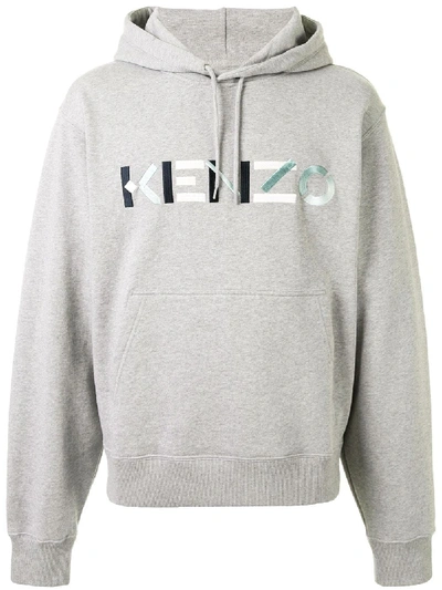 Shop Kenzo Cotton Logo Hoodie In Grey