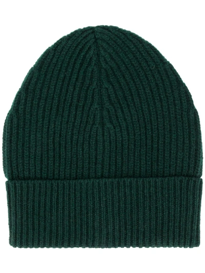 Shop Maison Margiela Ribbed Wool Beanie Hat In Green