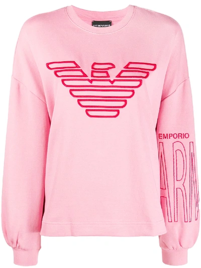 Shop Emporio Armani Embroidered Logo Loose Fit Sweatshirt In Pink