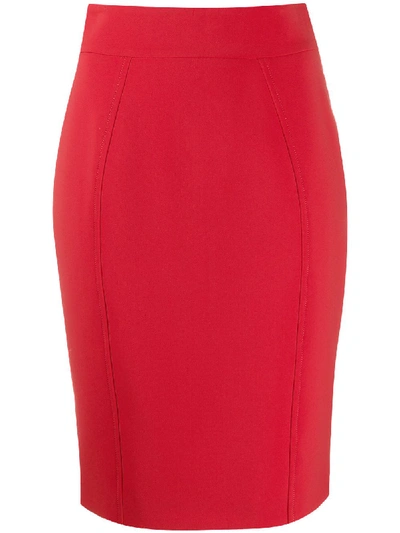 Shop Moschino High-waisted Pencil Skirt In Red
