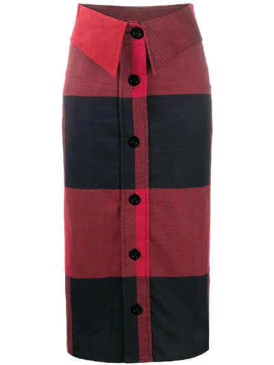 Shop Moschino Check Print Midi Skirt In Red