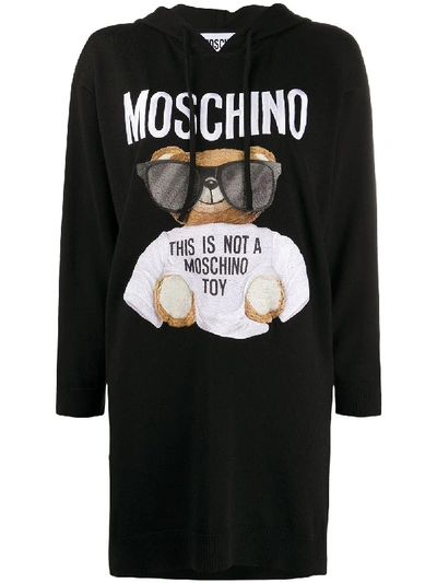 Shop Moschino Teddy Print Hoodie Dress In Black