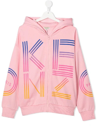 Shop Kenzo Teen Logo Print Zip Hoodie In Pink