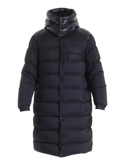 Shop Moncler Autaret Long Down Jacket In Blue Featuring Hood