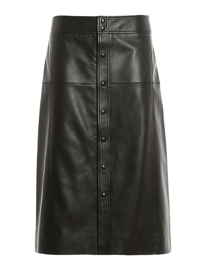 Shop Saint Laurent Buttons Detail Leather Skirt In Black