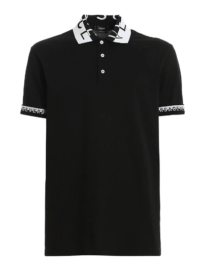 Shop Versace Branded Collar Polo In Black