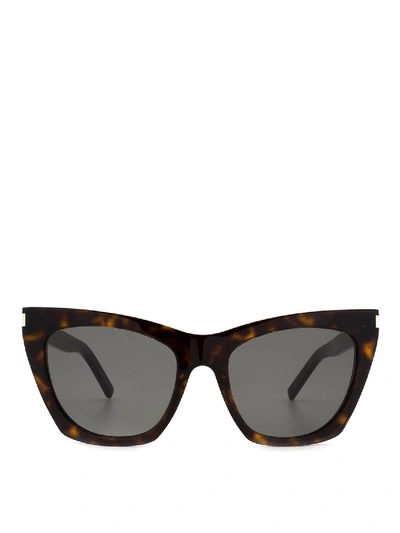 Shop Saint Laurent New Wave Sl 214 Kate Havana Sunglasses In Brown