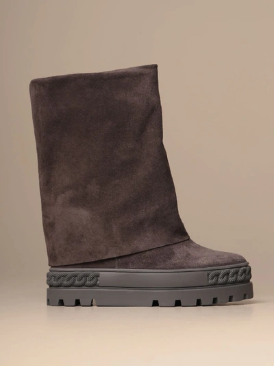 Shop Casadei Fusbet Sneakers Boot In Suede In Grey