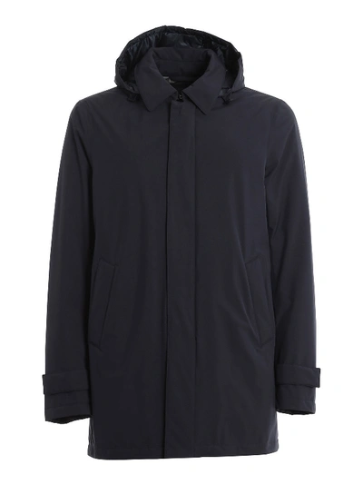 Herno Blue Technical Hooded Down Jacket In Blue