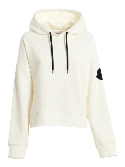 Shop Moncler Vinyl Effect Logo Print Hoodie In White