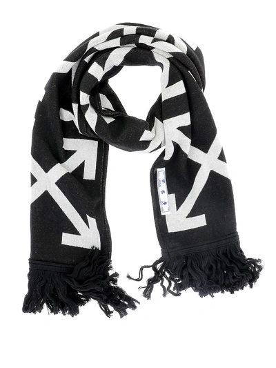 Shop Off-white Cotton Blend Scarf In Black