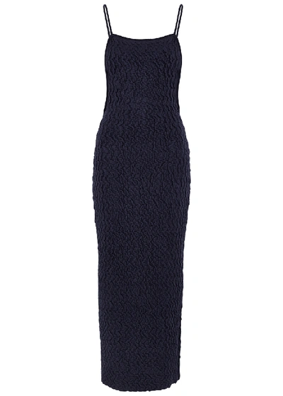 Shop Jacquemus La Robe Maille Navy Velour Midi Dress In Dark Blue