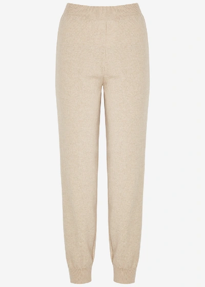Shop Stella Mccartney Sand Lace-panelled Cashmere-blend Sweatpants In Beige