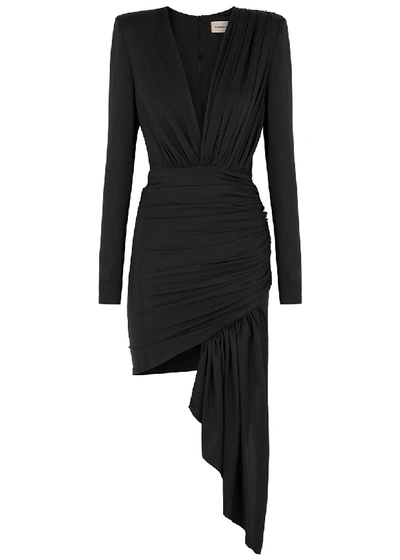 Shop Alexandre Vauthier Black Ruched Stretch-silk Dress