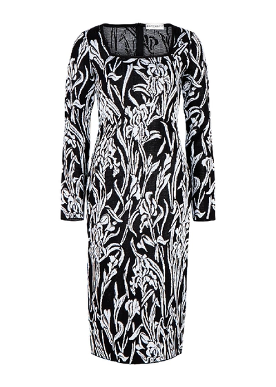 Shop Givenchy Floral-jacquard Midi Dress In Black And White