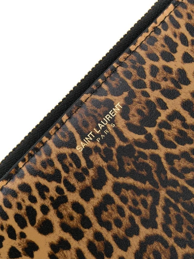 Shop Saint Laurent Large Leopard-print Clutch In Brown