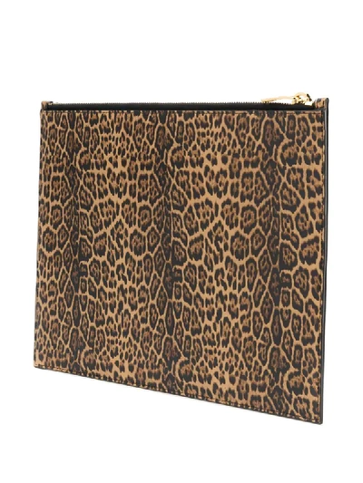 Shop Saint Laurent Large Leopard-print Clutch In Brown