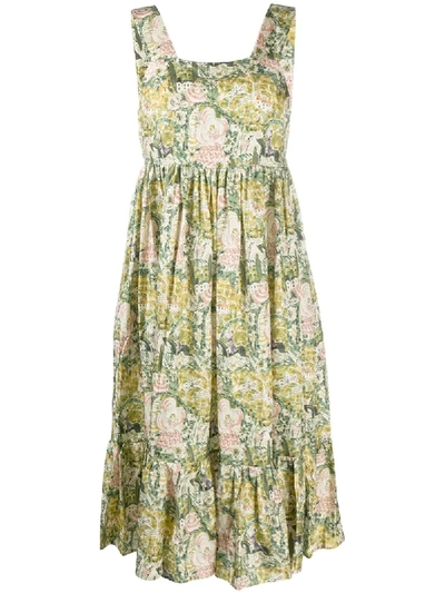 Shop Shrimps Sketch-print Midi Dress In Green