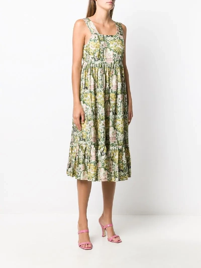 Shop Shrimps Sketch-print Midi Dress In Green