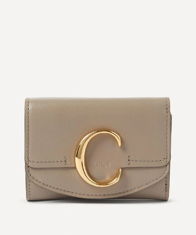 Shop Chloé Chloe C Mini Leather Tri-fold Wallet In Motty Grey