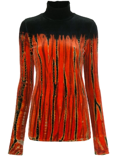 Shop Proenza Schouler Tie-dye Velvet Turtleneck Top In Orange