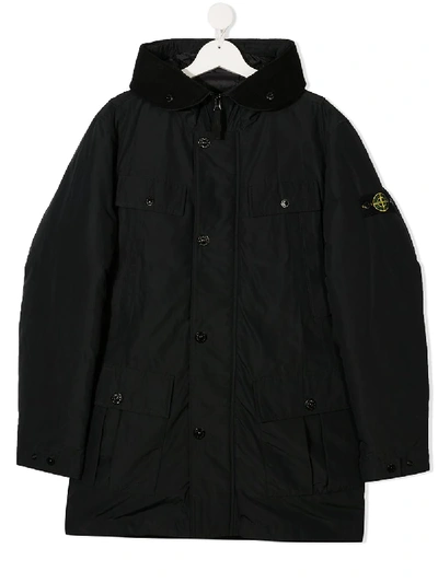 Shop Stone Island Junior Teen Hooded Down Jacket In Black