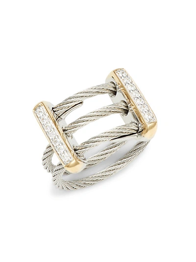 Shop Alor Two-tone Stainless Steel, 18k Yellow Gold & Diamond Ring