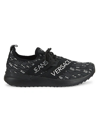 Shop Versace Flyknit Athletic Sneakers In Nero