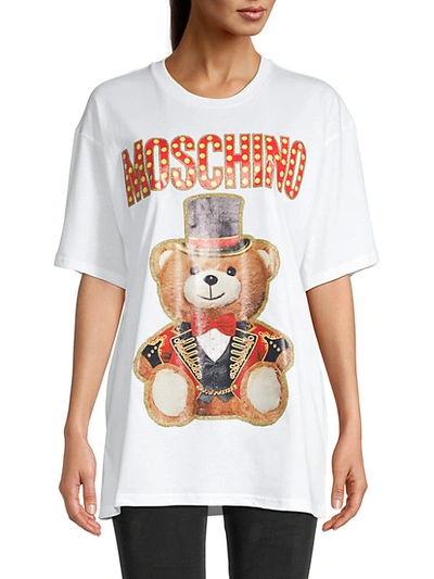 Shop Moschino Logo Bear Graphic T-shirt In Bianco