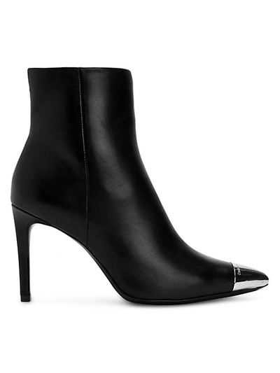 Shop Calvin Klein Ravie Leather Stiletto Booties In Black