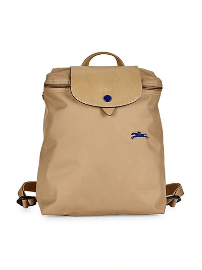 Shop Longchamp Leather-trimmed Logo Backpack In Beige