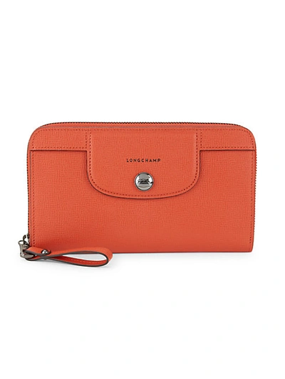 Shop Longchamp Heritage Leather Continental Wallet In Orange