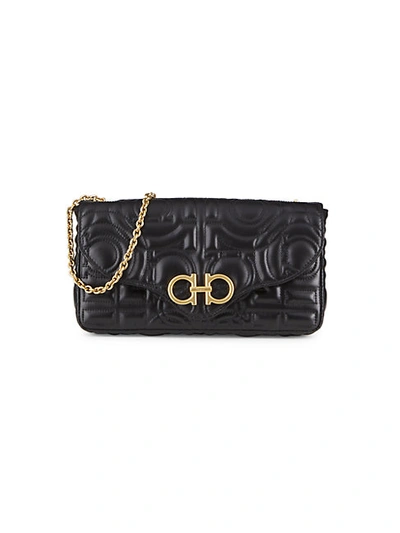 Shop Ferragamo Quilted Leather Wallet-on-chain In Black