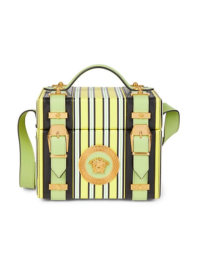 Versace Medusa Stripe Leather Box Bag In Yellow Green | ModeSens