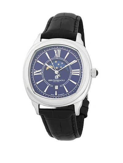 Shop Bruno Magli Analog Moonphase Stainless Steel Leather Strap Watch