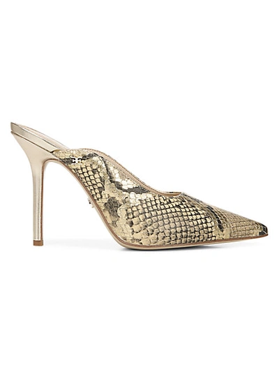 Shop Sam Edelman Women's Addilyn Snakeskin-embossed Leather Stiletto Mules In Sand