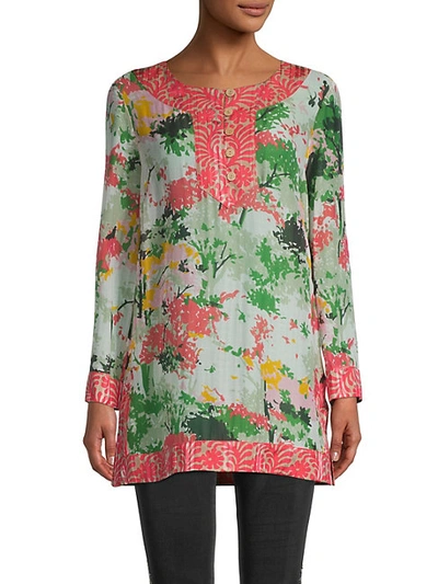 Shop Milly Silk-blend Combo Tunic Top In Multi