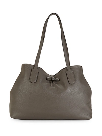 Shop Longchamp Textured Leather Tote In Grey