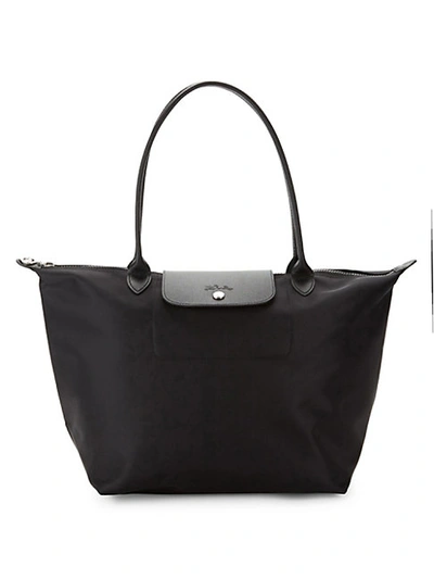 Shop Longchamp Large Le Pliage Leather-trim Tote In Black