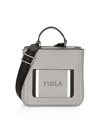 Shop Furla Small Reale Leather Satchel In Grey