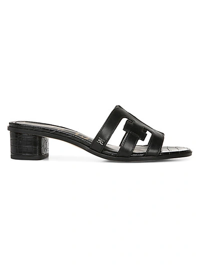 Shop Sam Edelman Illie Croc-embossed Leather Block-heel Slides In Black