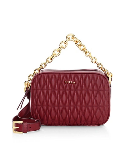 Shop Furla Mini Cometa Quilted Leather Crossbody Bag In Onyx