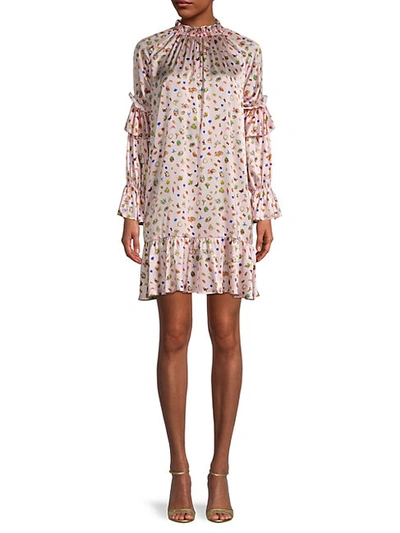 Shop Cynthia Rowley Penny Floral Butterfly Silk-satin Shift Dress In Pink Multi