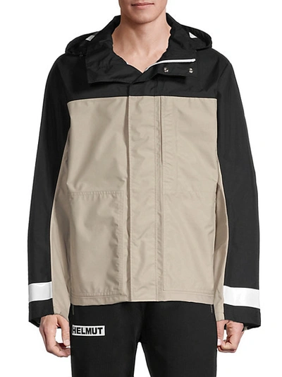 Shop Helmut Lang Tech Hooded Zip-up Jacket In Black Taupe