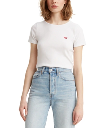 Shop Levi's Women's Honey Ribbed Logo T-shirt In White +