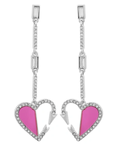 Shop Guess Silver-tone Plum Stone & Crystal Heart Drop Earrings