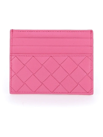 Shop Bottega Veneta Card Holder In Pink/pink/pink-silver
