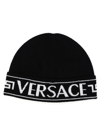 Shop Versace Beanie In Nero-bianco